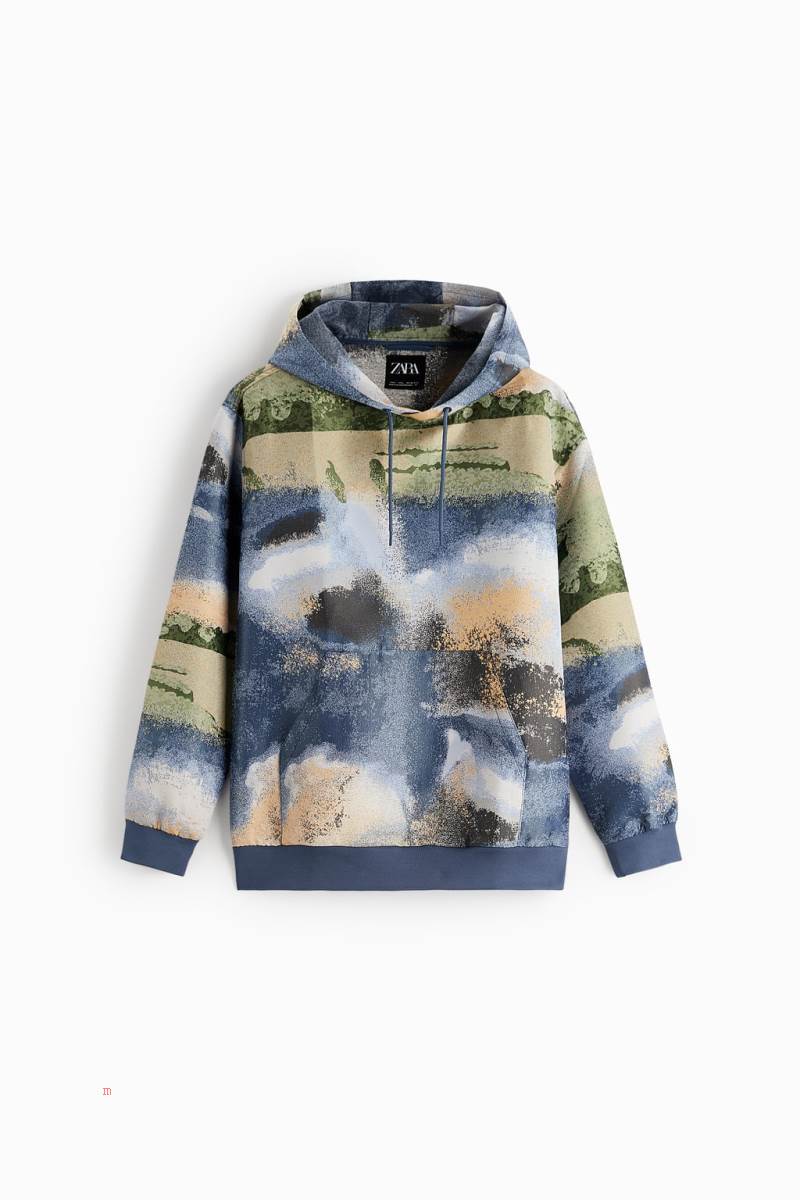 ZARA ABSTRACT PRINT Sweatshirt Herr Blå | YBWMA-9538