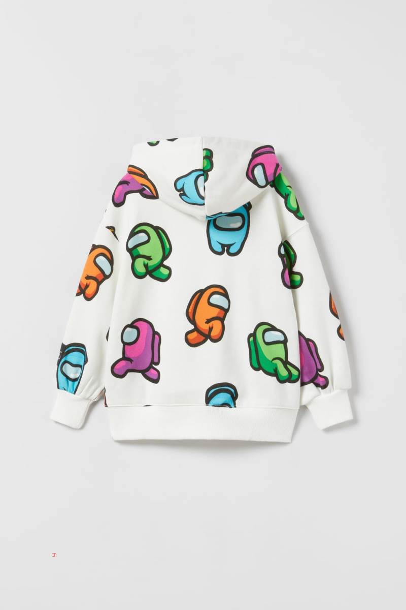 ZARA AMONG US TM Hoodie Tjej Grå Vita | YTMEV-7945