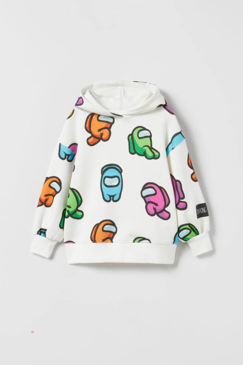 ZARA AMONG US TM Hoodie Tjej Grå Vita | YTMEV-7945