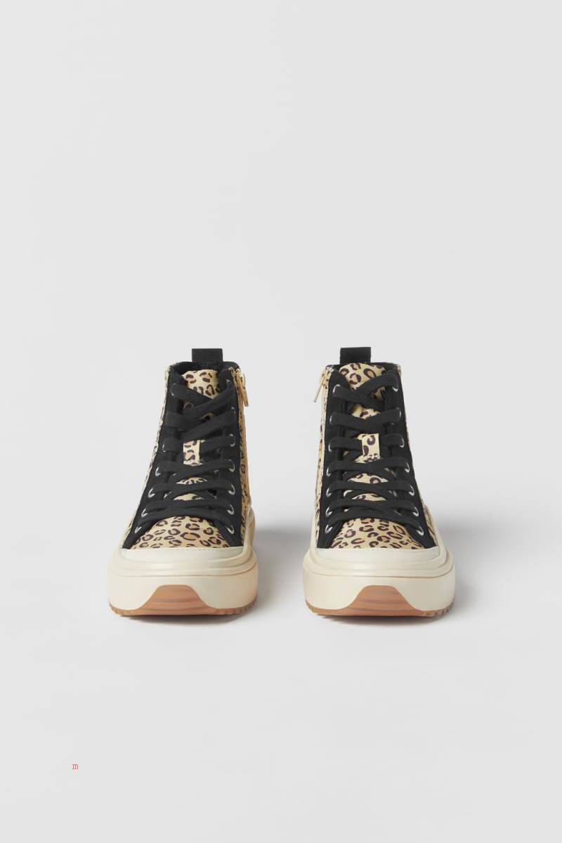 ZARA ANIMAL PRINT HIGH-TOP Träningsskor Tjej Beige | CXFTZ-9315