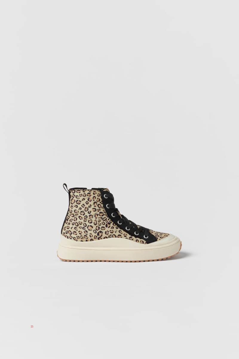 ZARA ANIMAL PRINT HIGH-TOP Träningsskor Tjej Beige | CXFTZ-9315