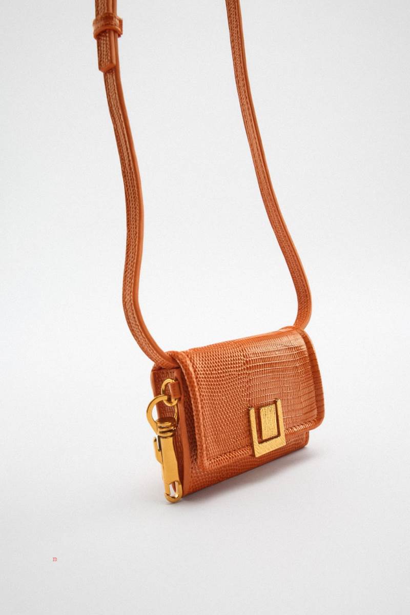 ZARA ANIMAL PRINT LEATHER CARD HOLDER Läderväska Dam Orange | BUFOM-0478