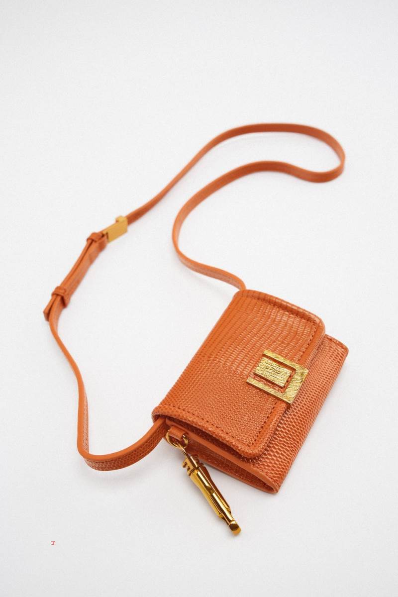 ZARA ANIMAL PRINT LEATHER CARD HOLDER Läderväska Dam Orange | BUFOM-0478