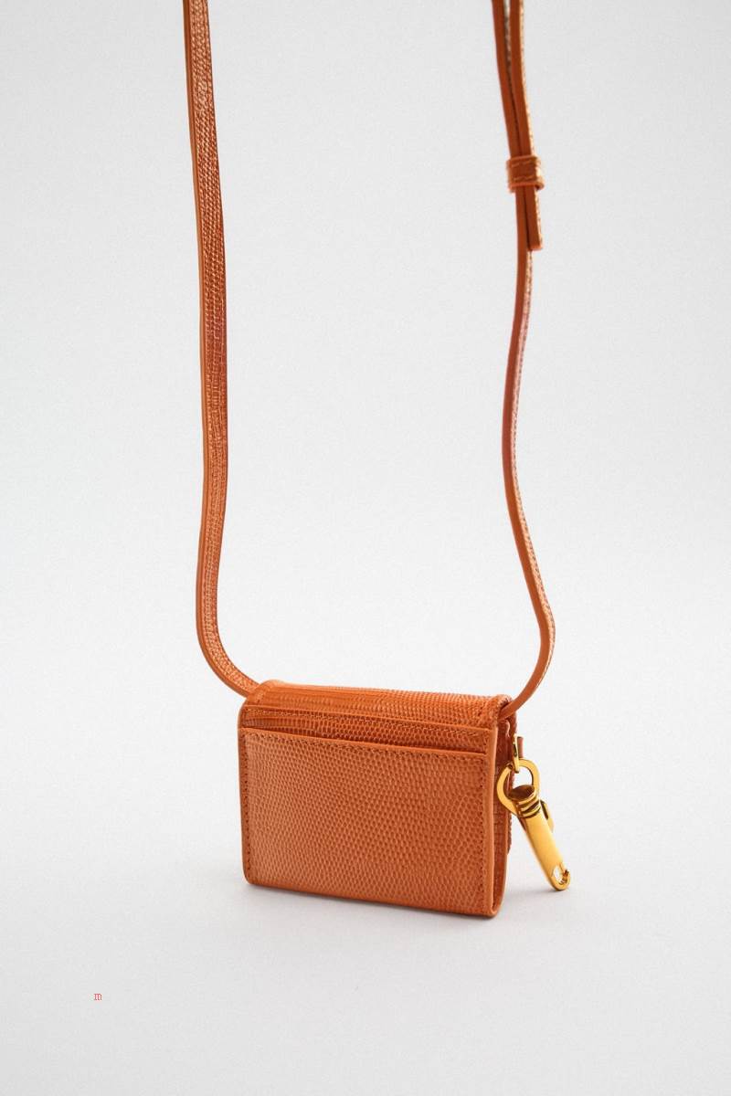 ZARA ANIMAL PRINT LEATHER CARD HOLDER Läderväska Dam Orange | BUFOM-0478
