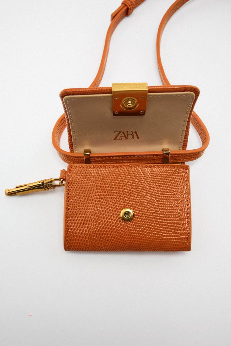 ZARA ANIMAL PRINT LEATHER CARD HOLDER Läderväska Dam Orange | BUFOM-0478