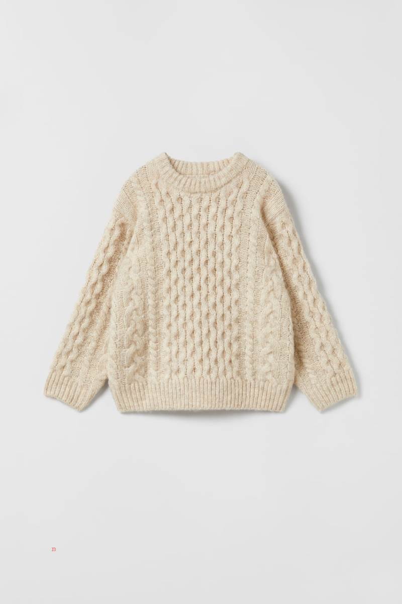 ZARA ARAN KNIT Tröjor Tjej Grå Vita | CXHQK-7582