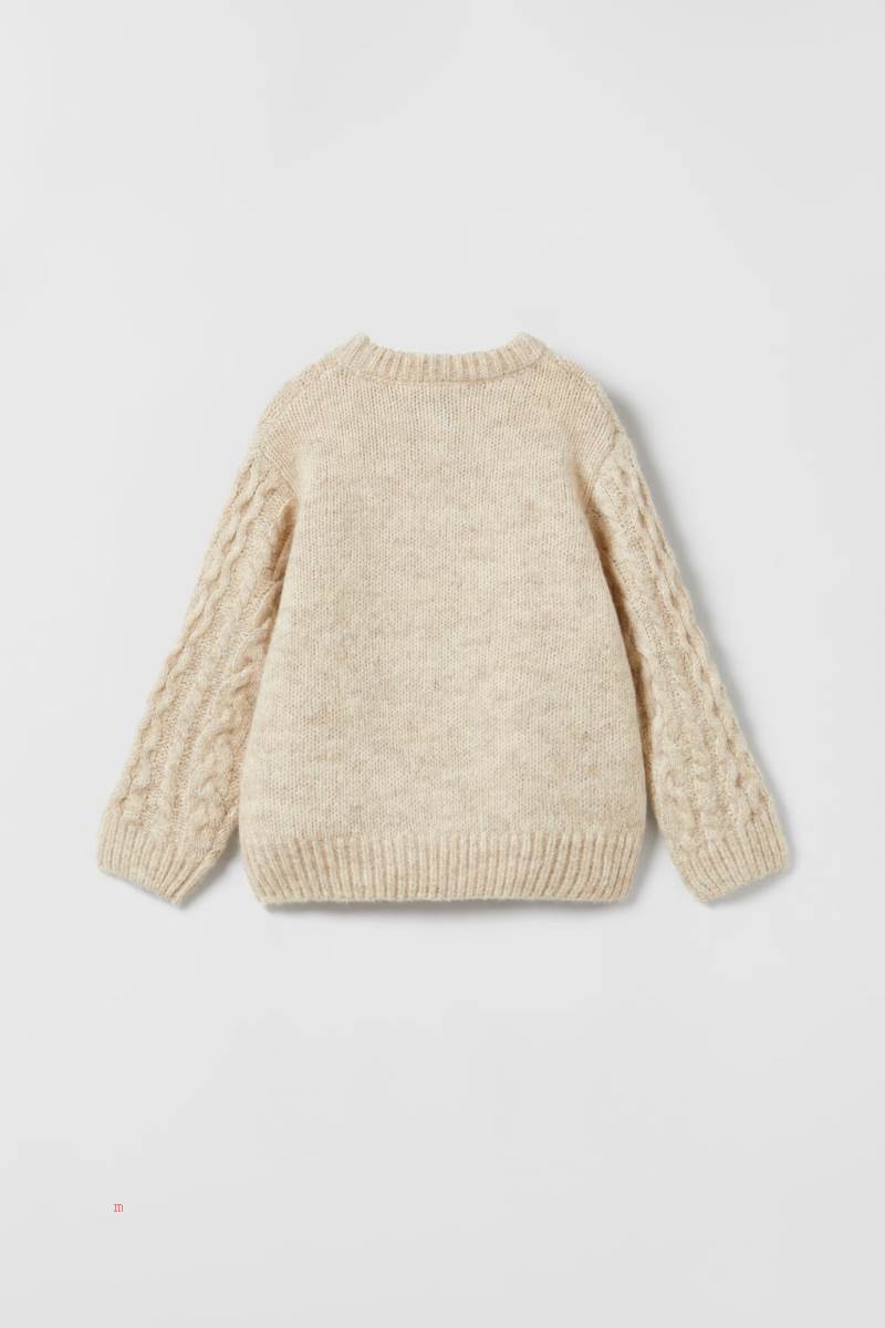 ZARA ARAN KNIT Tröjor Tjej Grå Vita | CXHQK-7582