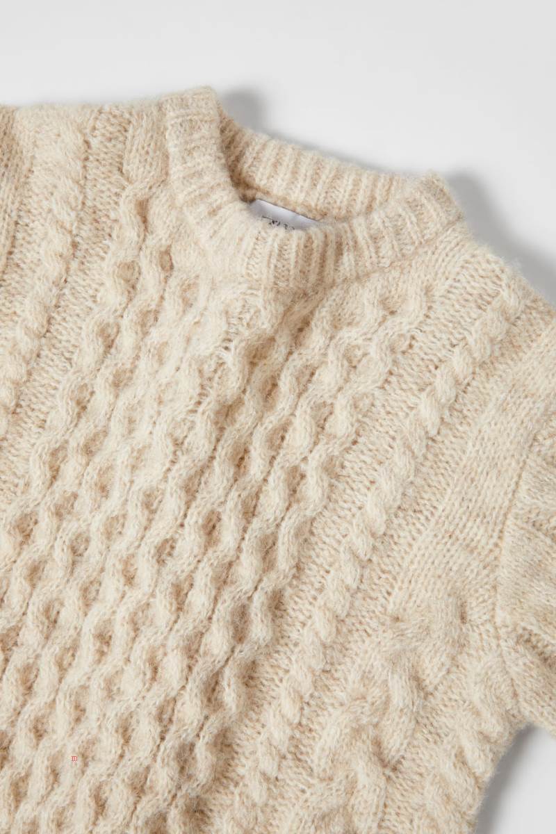 ZARA ARAN KNIT Tröjor Tjej Grå Vita | CXHQK-7582