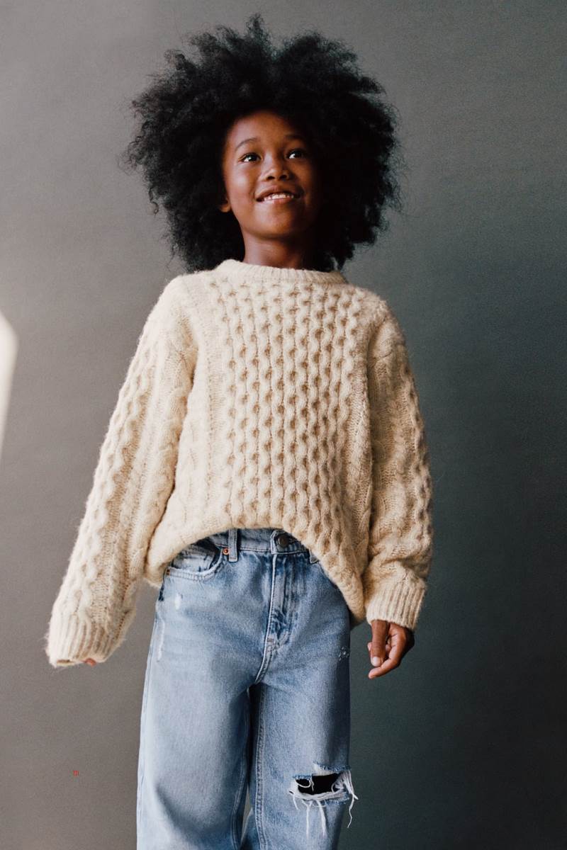 ZARA ARAN KNIT Tröjor Tjej Grå Vita | CXHQK-7582