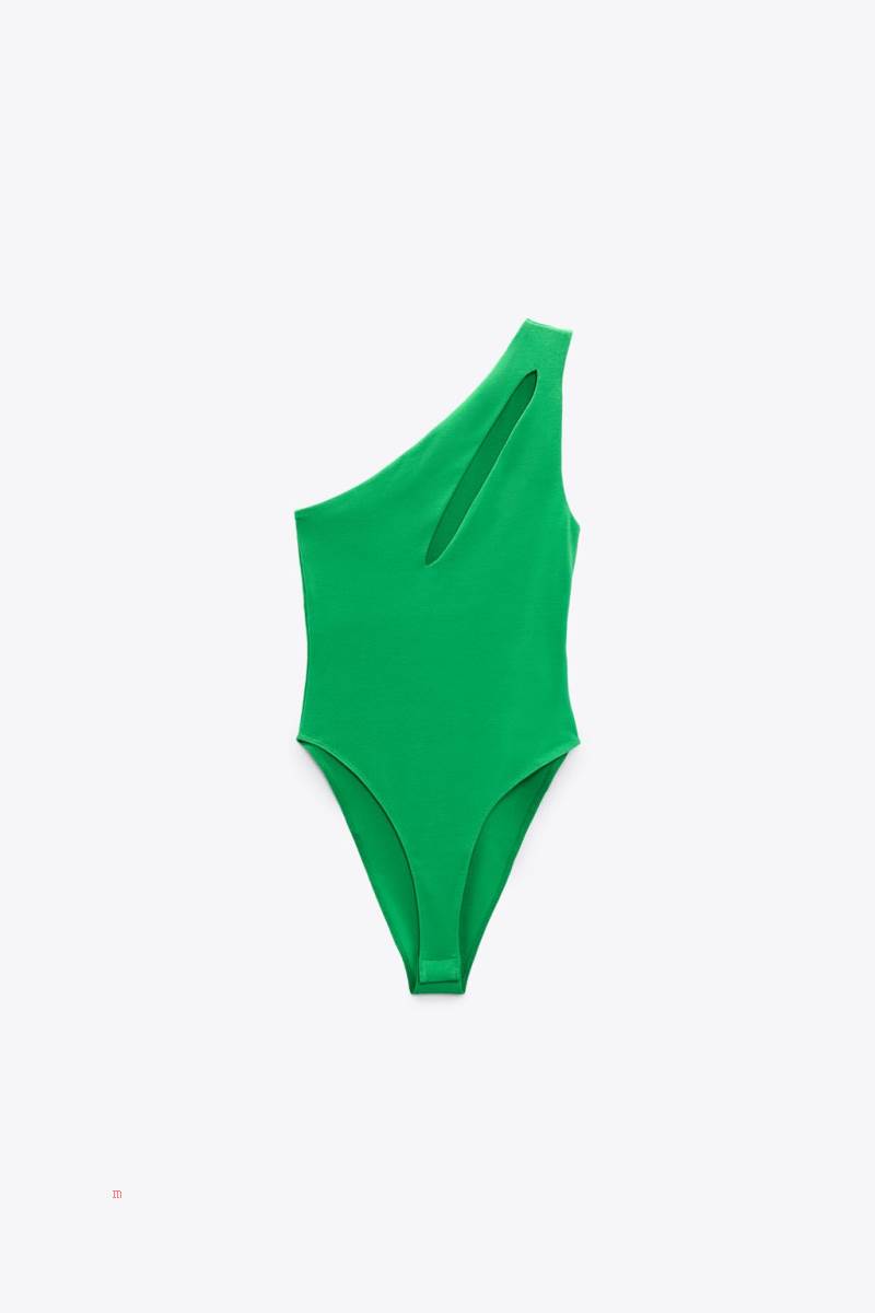 ZARA ASYMMETRIC CUT-OUT Bodysuit Dam Gröna | SRMEQ-6258