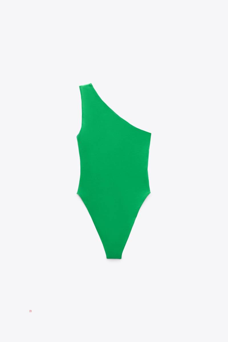 ZARA ASYMMETRIC CUT-OUT Bodysuit Dam Gröna | SRMEQ-6258