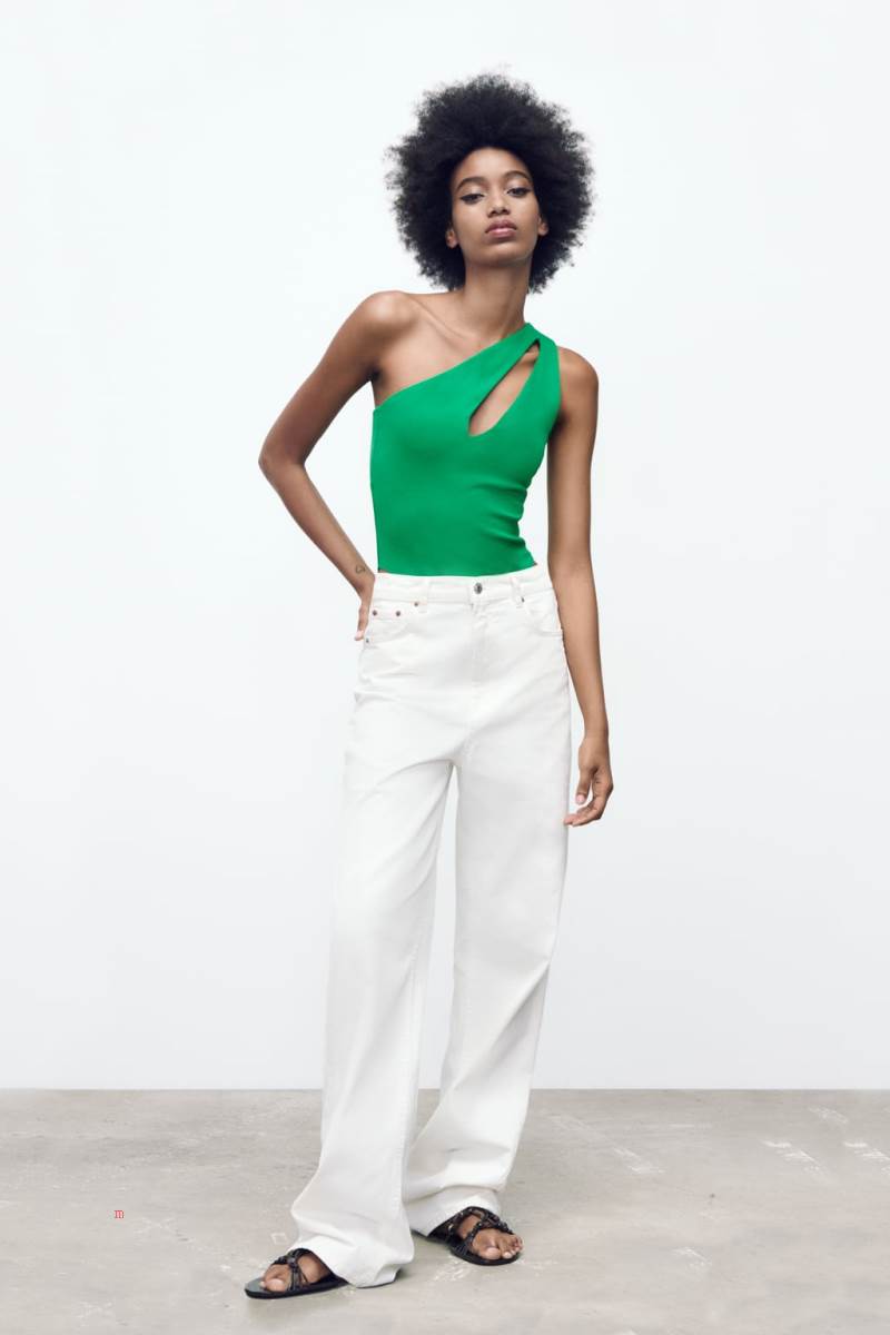 ZARA ASYMMETRIC CUT-OUT Bodysuit Dam Gröna | SRMEQ-6258