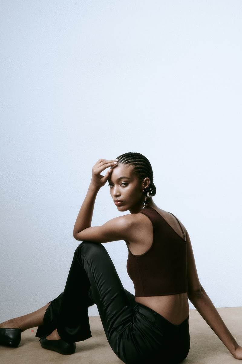 ZARA ASYMMETRIC KNIT Crop Top Dam Choklad | NJQSU-7850