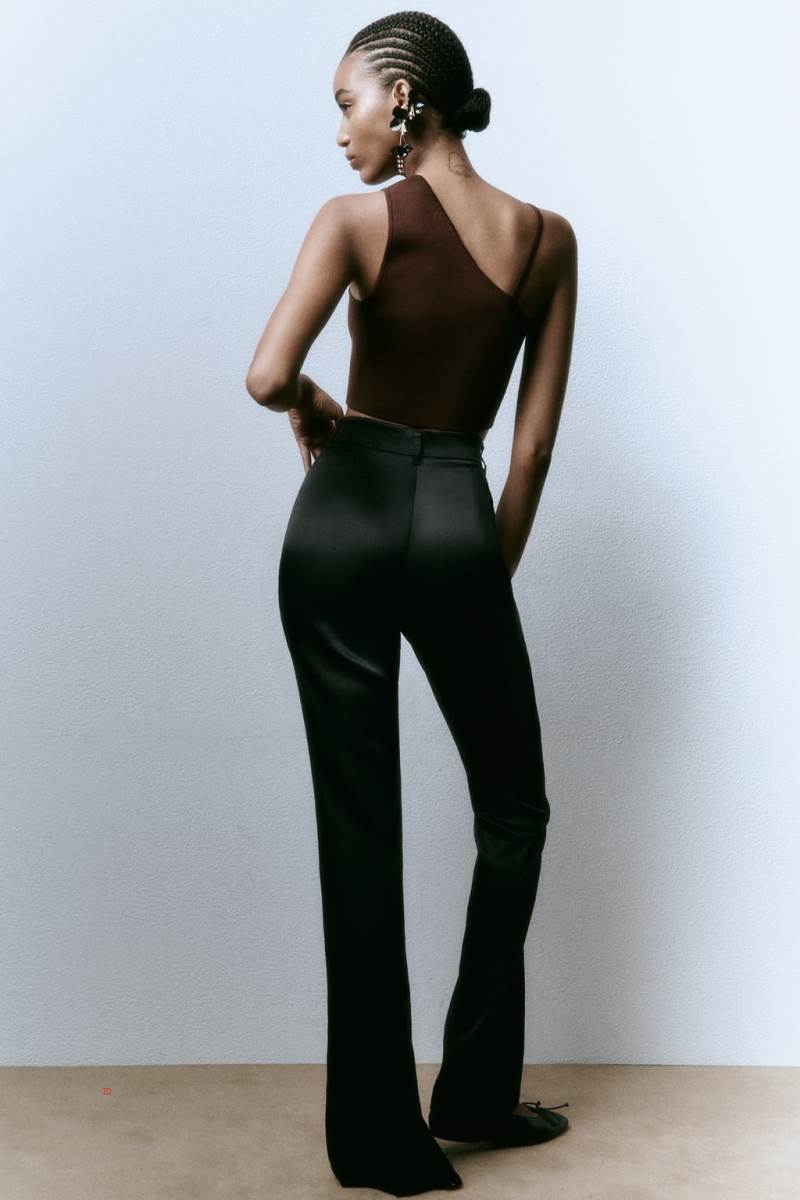 ZARA ASYMMETRIC KNIT Crop Top Dam Choklad | NJQSU-7850