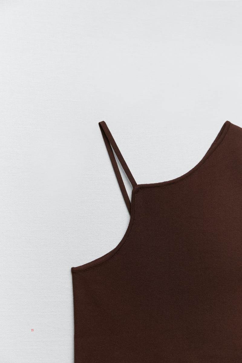 ZARA ASYMMETRIC KNIT Crop Top Dam Choklad | NJQSU-7850