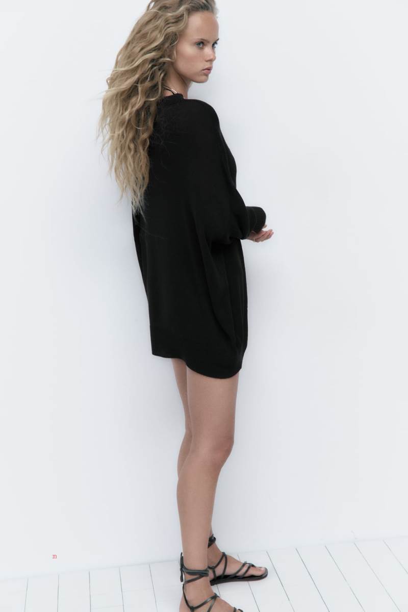 ZARA ASYMMETRIC KNIT OVERSIZE Tröjor Dam Svarta | JCIYA-8703
