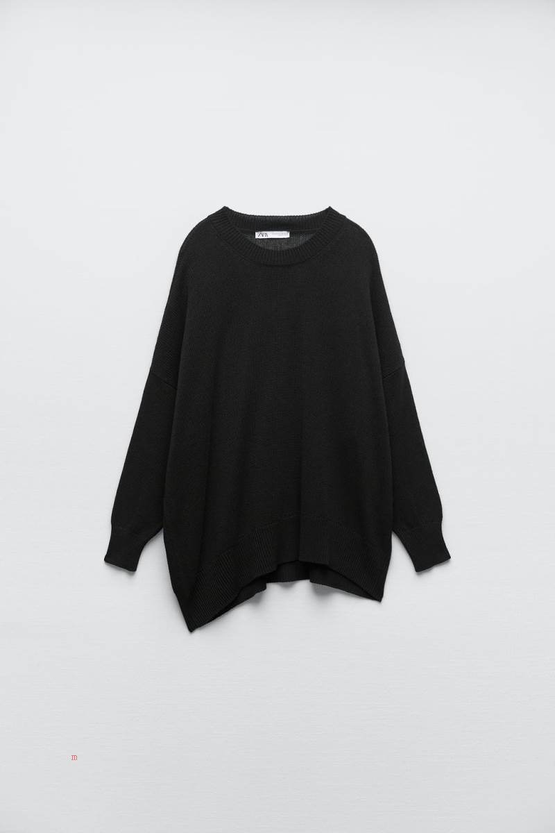 ZARA ASYMMETRIC KNIT OVERSIZE Tröjor Dam Svarta | JCIYA-8703
