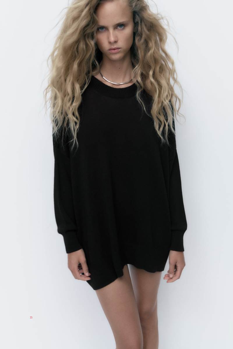 ZARA ASYMMETRIC KNIT OVERSIZE Tröjor Dam Svarta | JCIYA-8703