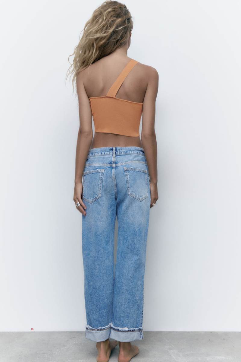 ZARA ASYMMETRIC KNIT TOP WITH BUCKLE Crop Top Dam Orange | CXOMQ-9140