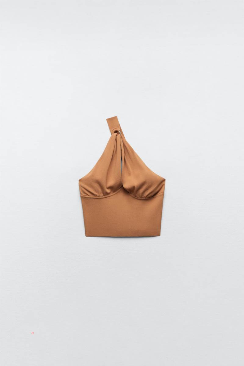 ZARA ASYMMETRIC KNIT TOP WITH BUCKLE Crop Top Dam Orange | CXOMQ-9140