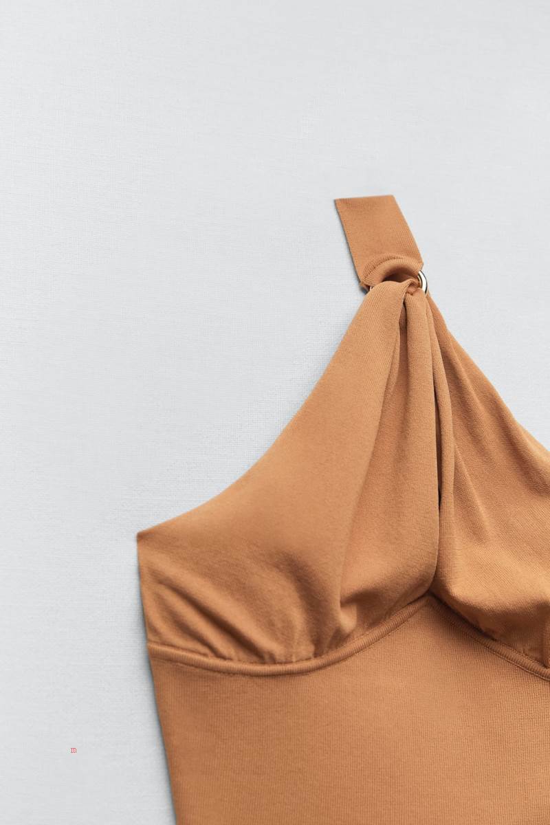 ZARA ASYMMETRIC KNIT TOP WITH BUCKLE Crop Top Dam Orange | CXOMQ-9140