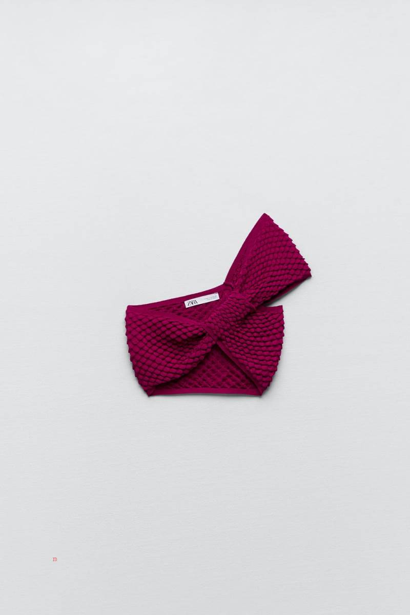 ZARA ASYMMETRIC KNOTTED KNIT TOP Stickat Dam Lila | MFDVB-5620
