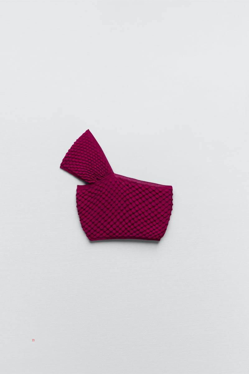 ZARA ASYMMETRIC KNOTTED KNIT TOP Stickat Dam Lila | MFDVB-5620