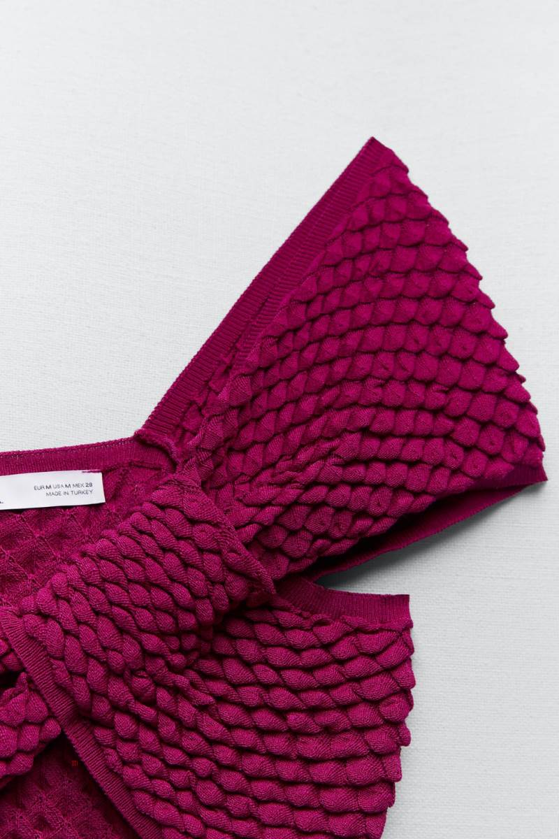 ZARA ASYMMETRIC KNOTTED KNIT TOP Stickat Dam Lila | MFDVB-5620