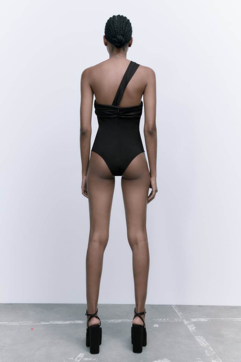 ZARA ASYMMETRIC NECKLINE Bodysuit Dam Svarta | DIAUR-0198