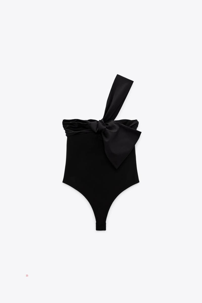 ZARA ASYMMETRIC NECKLINE Bodysuit Dam Svarta | DIAUR-0198
