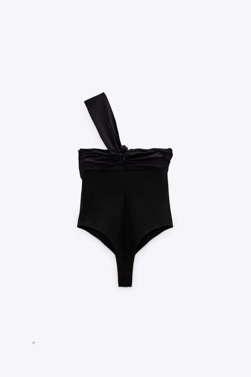 ZARA ASYMMETRIC NECKLINE Bodysuit Dam Svarta | DIAUR-0198