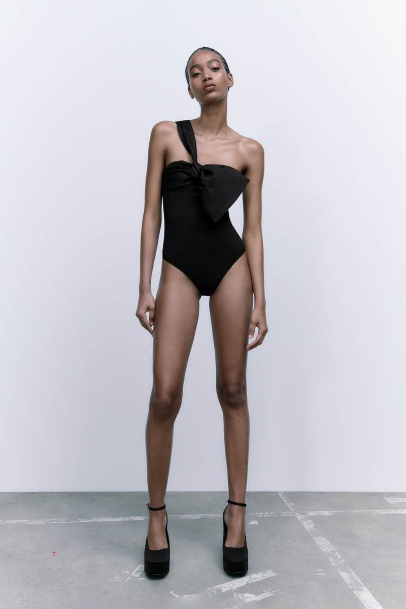 ZARA ASYMMETRIC NECKLINE Bodysuit Dam Svarta | DIAUR-0198