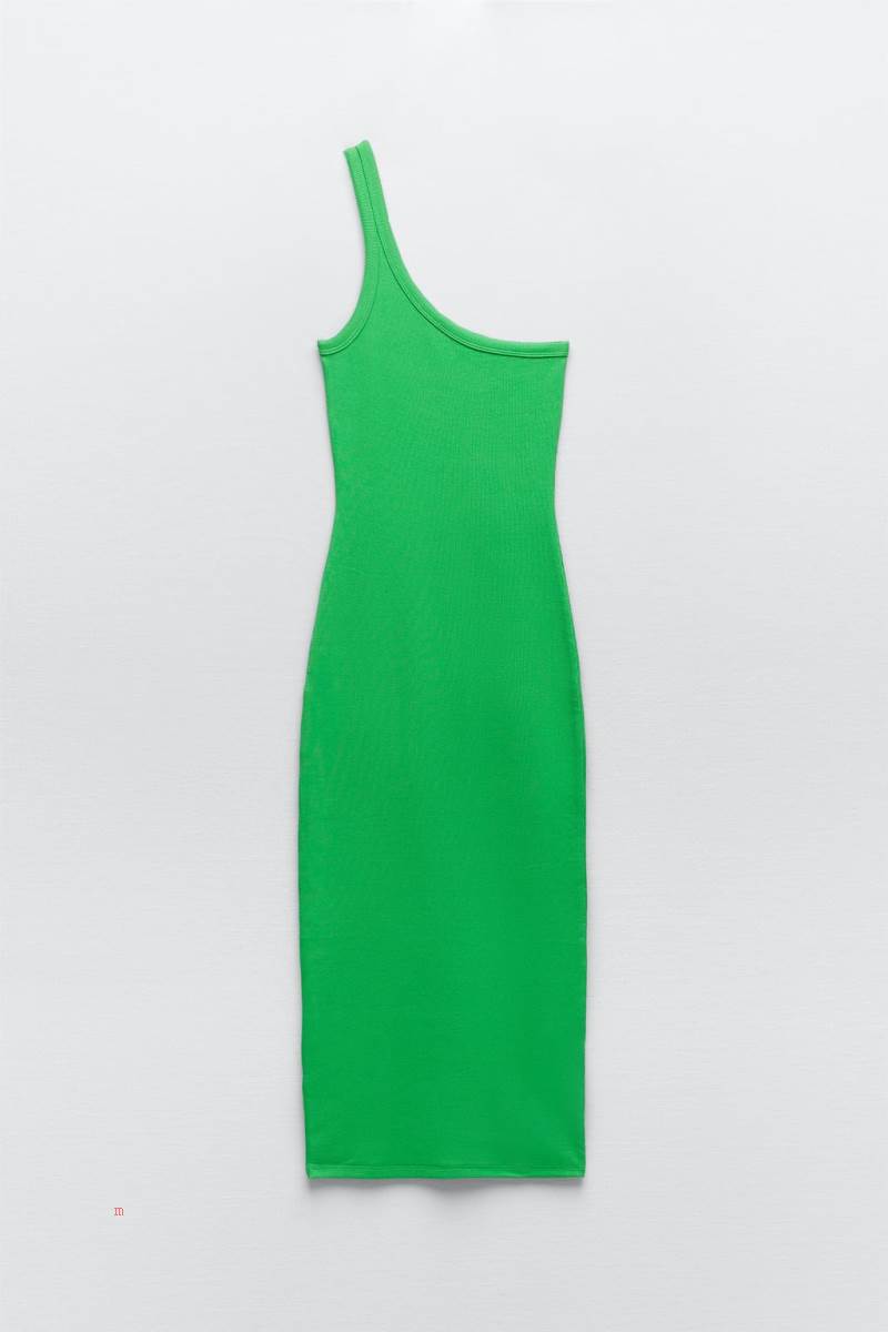 ZARA ASYMMETRIC RIBBED Klänning Dam Gröna | FQTGD-9567