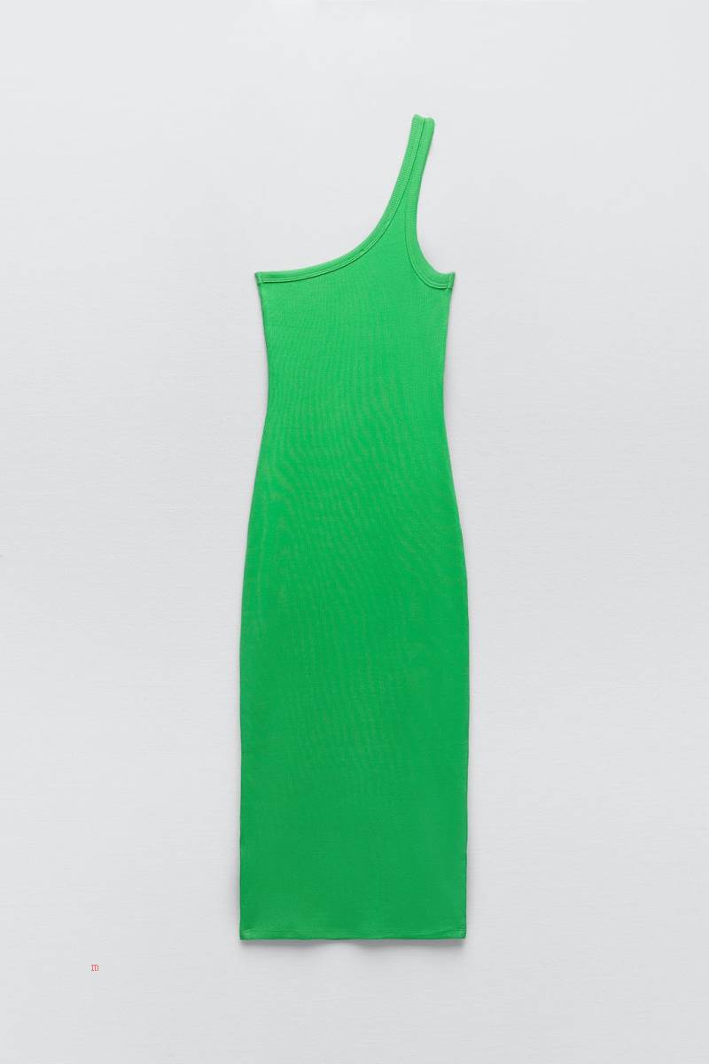 ZARA ASYMMETRIC RIBBED Klänning Dam Gröna | FQTGD-9567