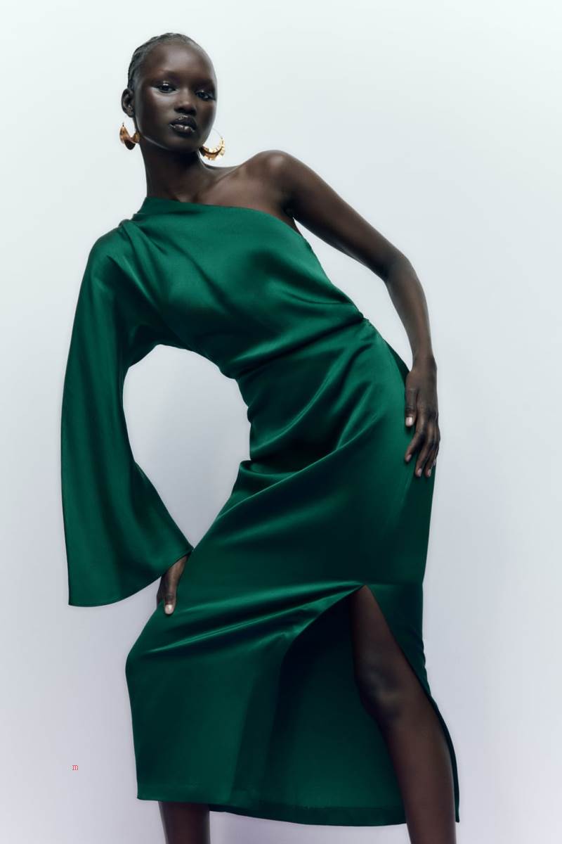 ZARA ASYMMETRIC SATIN Klänning Dam Gröna | BEJGO-1520