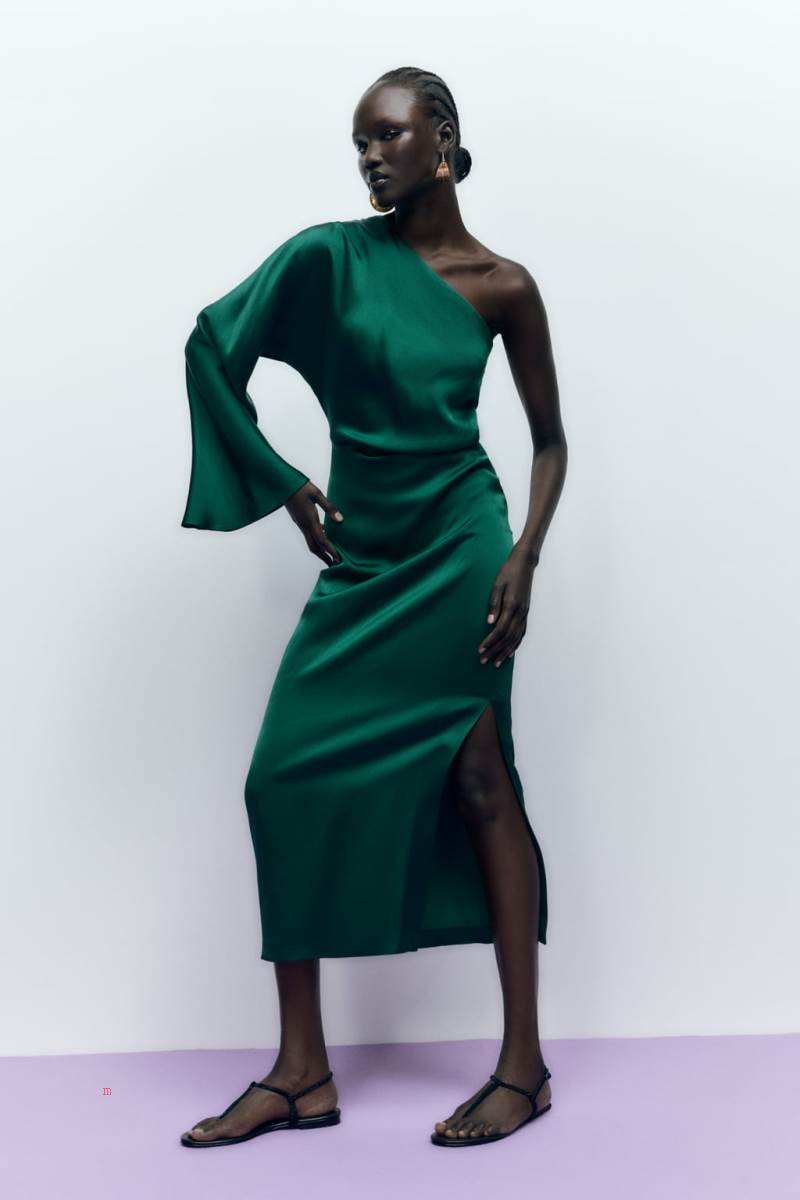 ZARA ASYMMETRIC SATIN Klänning Dam Gröna | BEJGO-1520