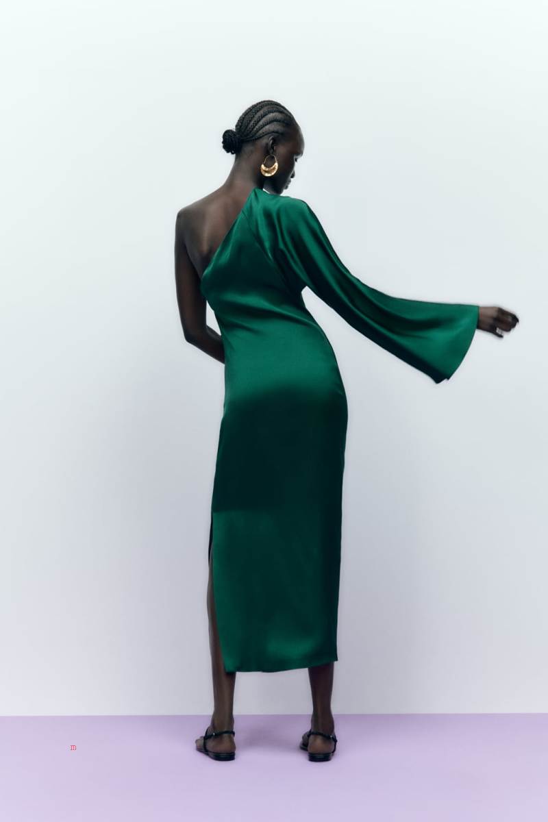 ZARA ASYMMETRIC SATIN Klänning Dam Gröna | BEJGO-1520