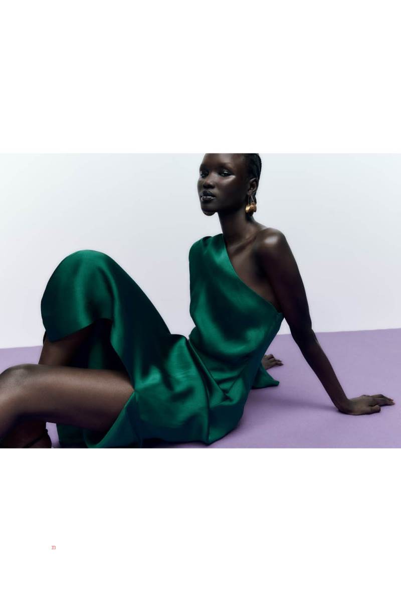 ZARA ASYMMETRIC SATIN Klänning Dam Gröna | BEJGO-1520