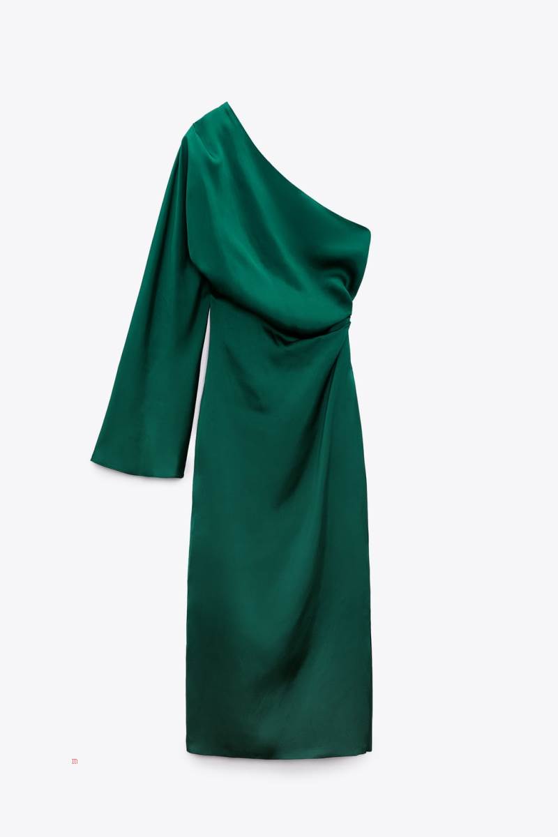 ZARA ASYMMETRIC SATIN Klänning Dam Gröna | BEJGO-1520