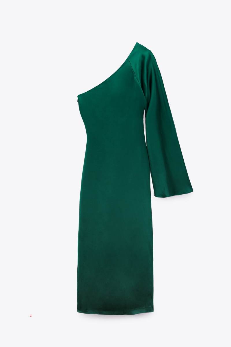 ZARA ASYMMETRIC SATIN Klänning Dam Gröna | BEJGO-1520