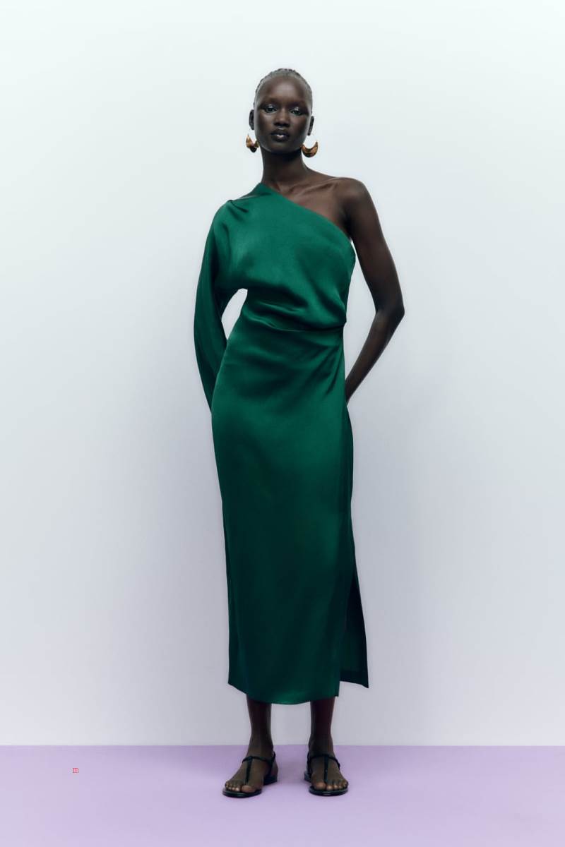 ZARA ASYMMETRIC SATIN Klänning Dam Gröna | BEJGO-1520