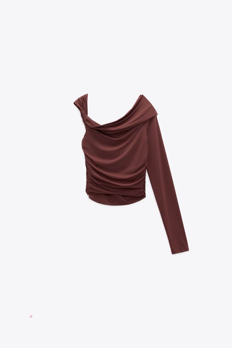 ZARA ASYMMETRIC TOP Crop Top Dam Mörkbruna | PIZDS-3682