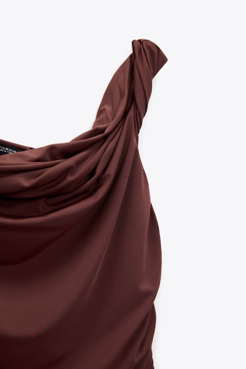 ZARA ASYMMETRIC TOP Crop Top Dam Mörkbruna | PIZDS-3682