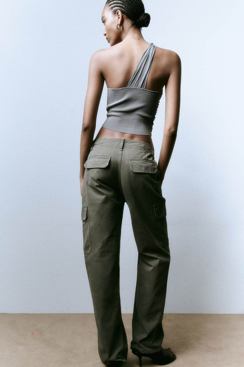 ZARA ASYMMETRIC TULLE KNIT TOP Crop Top Dam Grå | ZLPSE-4962
