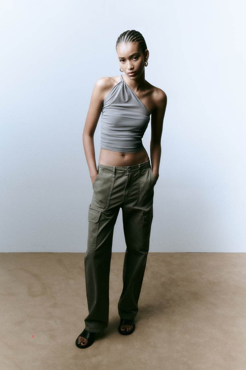 ZARA ASYMMETRIC TULLE KNIT TOP Crop Top Dam Grå | ZLPSE-4962