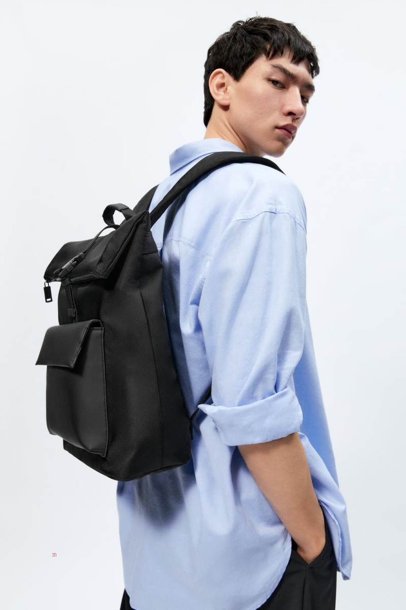 ZARA BACKPACK WITH COMBINED FLAP Ryggsäck Herr Svarta | ERZMV-3968