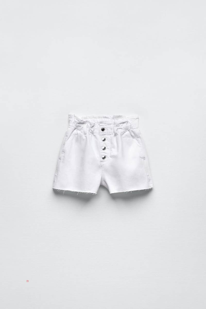 ZARA BAGGY PAPERBAG DENIM WITH BUTTONS Shorts Dam Vita | ZIHQX-9817