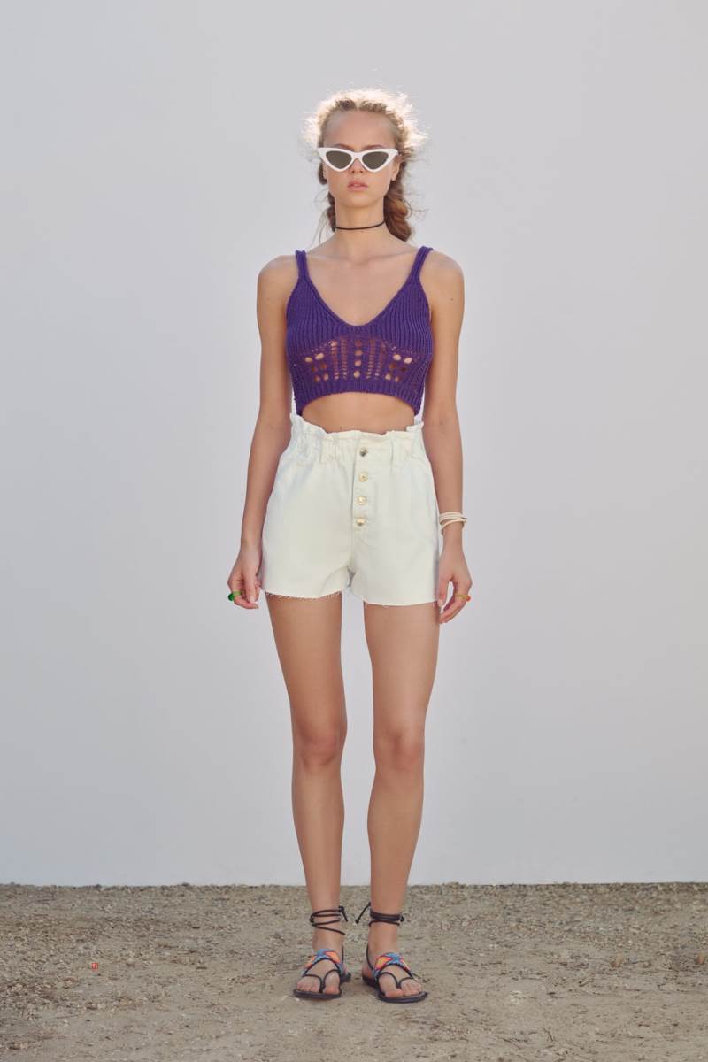ZARA BAGGY PAPERBAG DENIM WITH BUTTONS Shorts Dam Vita | ZIHQX-9817