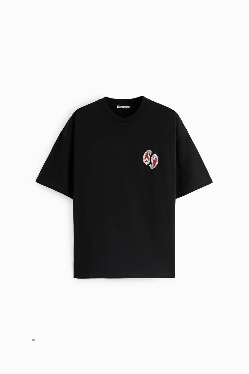 ZARA BANDANNA PATCH T-shirt Herr Svarta | ONFZC-2810