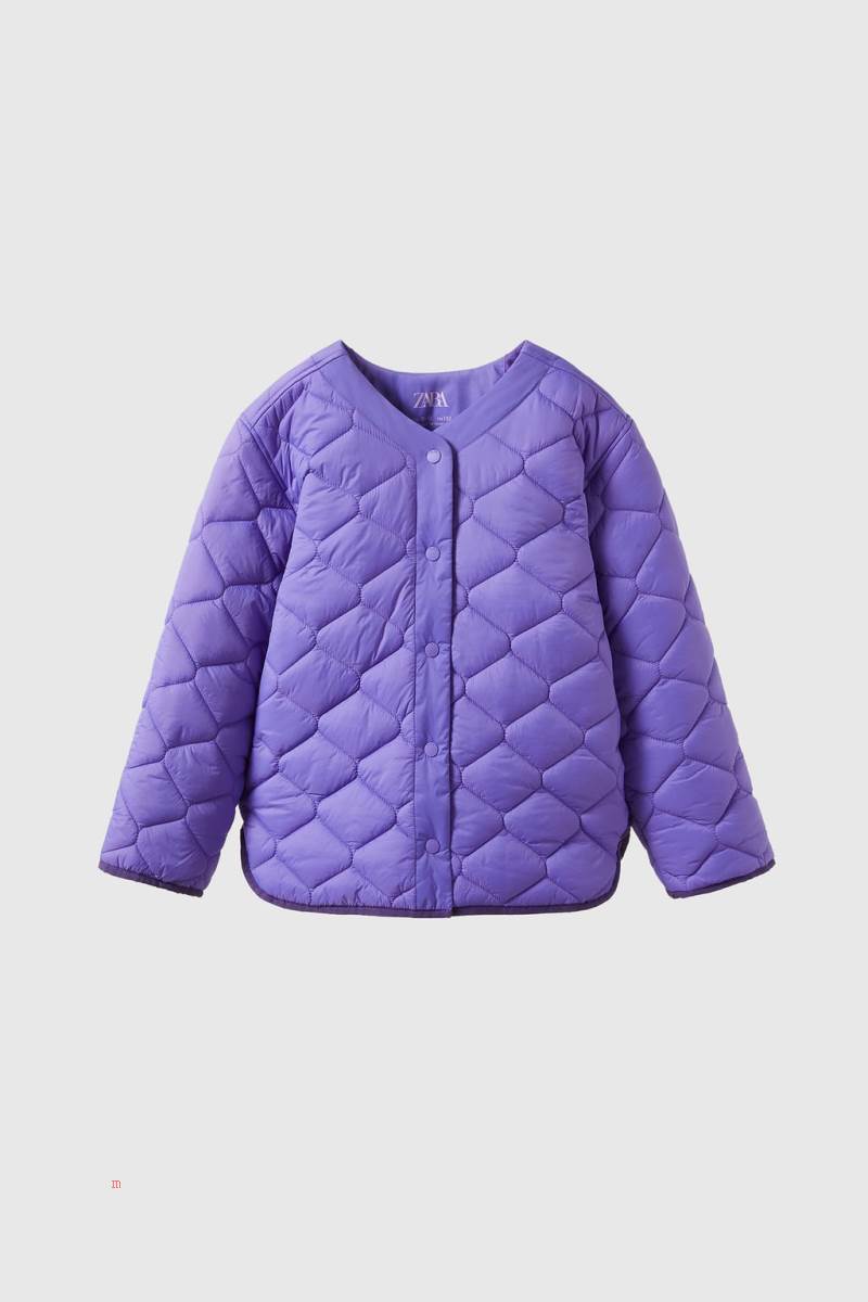 ZARA BASEBALL COLLAR Quiltad Jacka Tjej Lila | TQXZM-5694